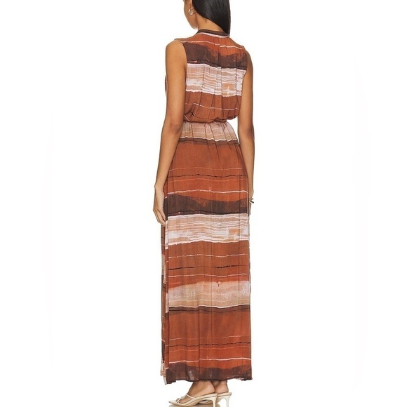 Pleat Front Maxi Dress in Rust Stripes Size Large - Picture 7 of 16
